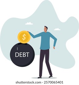 Pay off debt, financial obligation, responsibility to pay debtor, money decision, liability relief, deficit or borrowing due, indebted.business concept.flat character.