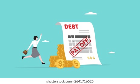 pay off debt, responsibility to pay debtor, pay off business debt, deficit or borrowing due, Debt Payment Receipt, proof of debt repayment, successfully business woman paid off his business debts