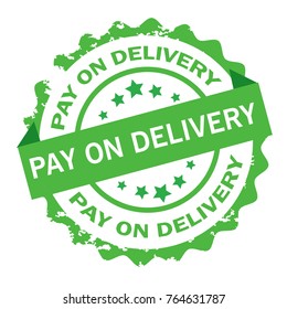 Pay on delivery text written on green round stamp