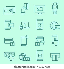 Pay on line and mobile banking icons, thin line, flat design