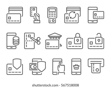 Pay on line and mobile banking icons, thin line, flat design