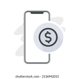 pay online by smartphone, money, grey dollar sign icon, payment, bank account balance, finance vector illustration