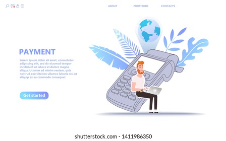 Pay online concept illustration set. Online payment cartoon character use new digital internet technology payment or transfer money cash. Use for banner, mobile app, business landing page template