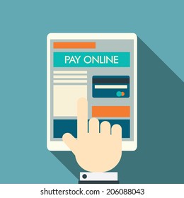 Pay online concept on modern technology devices with responsive flat web design. Eps10 vector illustration.
