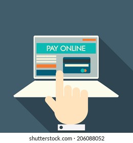 Pay Online Concept On Modern Technology Devices With Responsive Flat Web Design. Eps10 Vector Illustration.