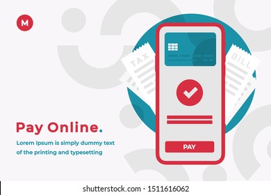 Pay Online Design Concept with Smartphone  Payment, Headline and Text Place. Suitable for Web banner, Hero images. Buying, Paying Flat Vector Illustration