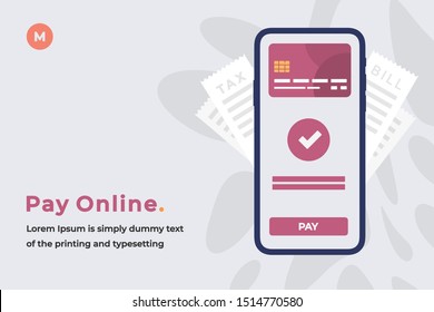 Pay Online Design Concept with Smartphone  Payment, Headline and Text Place. Suitable for Web banner, Hero images. Buying, Paying Flat Vector Illustration