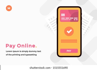 Pay Online Design Concept with Smartphone  Payment, Headline and Text Place. Suitable for Web banner, Hero images. Buying, Paying Flat Vector Illustration