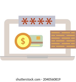 Bezahlen Sie das Online-Symbol. Sparen Sie mit Ihrer Kreditkarte E-Geld-elektronische Bankverbindung auf einem Vektor-Laptop. Persönliches Konto für Finanztransaktionen