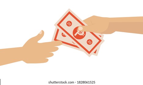 Pay Paying Lend Lending Borrow Give Hold Income Charge Income Investment Payment Peso Bills Currency Coins Money Finance Exchange Banking Banknote Dollars Hands Illustration Concept Isolated