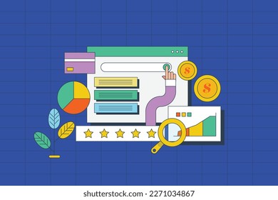 Pay per click advertising concept, Business running PPC advertising to reach more customer and conversion - flat design vector illustration background with icons