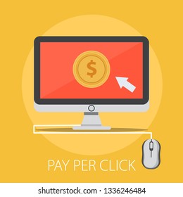 pay per click advertising, sponsored listing, paid search marketing and money payment concept. vector banner with icons isolated