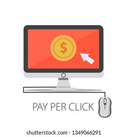 pay per click advertising, sponsored listing, paid search marketing and money payment concept. vector banner with icons isolated