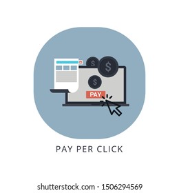 Pay per click advertising, sponsored listing, paid search marketing vector banner