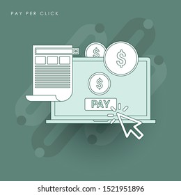 Pay per click advertising, sponsored listing, paid search marketing vector banner. Concept of line icon with green theme