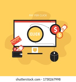 Pay per click banner. Computer with money