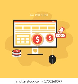 Pay per click banner. Computer with money