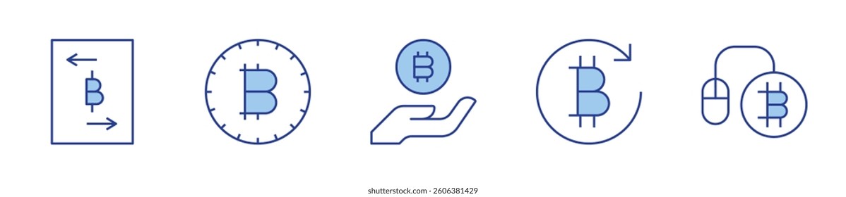 pay per click, bitcoin. Bitcoin Icon vector illustration. Line Duotone style. Editable stroke.