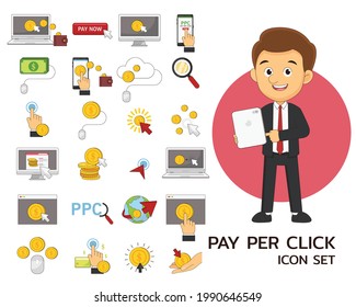 Pay per click concept flat icons