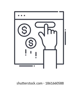 Pay per Click Concept Icon, lineare einzelne Illustration, dünne Linie Vektorgrafik, Web-Design-Zeichen, Umrisssymbol mit bearbeitbarem Strich auf weißem Hintergrund.