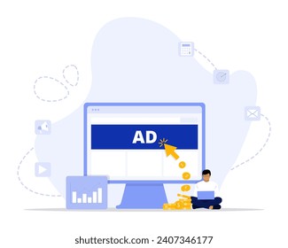 Pay Per Click concept illustration. Suitable for landing page, ui, web, App intro card, editorial, flyer, and banner.