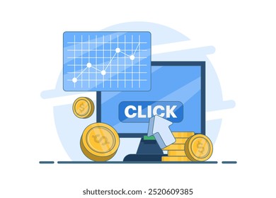 Conceito de pagamento por clique, marketing na internet, Custo por clique, investimento em publicidade digital em sites e mídias sociais, estratégias de marketing pagas, crescimento de negócios CPC, Material publicitário.