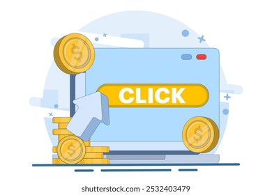 conceito de pagamento por clique, campanha de publicidade paga, PPC, Promoção de uma marca para um público, marketing na internet, campanha de marketing que paga pela publicidade on-line para atrair usuários a visitar um site.