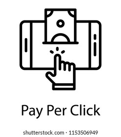 
Pay per click concept representation, a hand is touching to smartphone screen on a dollar symbol.
