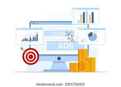 Pay per click concept for websites. advertising on the internet, clicking on ads, perclick payment systems. Illustration for website, landing page, mobile app, poster and banner. vector illustration.