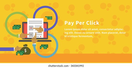 Pay per click design concept style. Ppc and seo, search engine marketing, online advertising, social media, sem and internet, marketing online, web technology, business advertising illustration