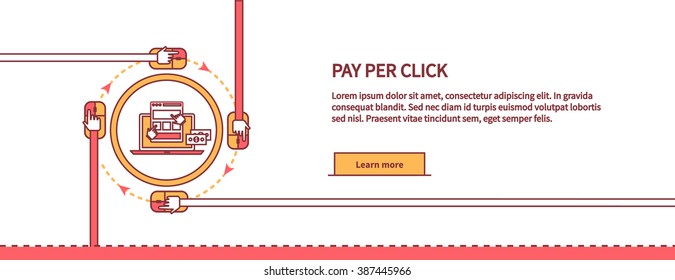 Pay per click design concept style. Ppc and seo, search engine marketing, online advertising, social media, sem and internet, marketing online, web technology, business advertising illustration