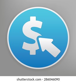 Pay per click design icon on blue button,clean vector
