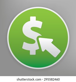Pay per click design icon on green button, clean vector