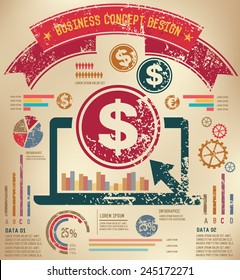 Pay per click design on old paper background,info graphic,grunge vector