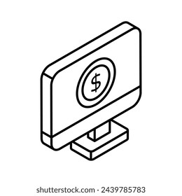 Pay per click, dollar coin inside monitor, Ppc or cost per click vector