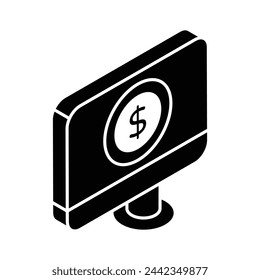 Pagar por clic, moneda de dólar dentro del monitor, PC o costo por clic vector