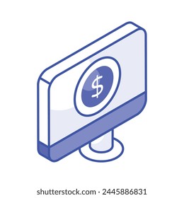 Pay per click, dollar coin inside monitor, Ppc or cost per click vector