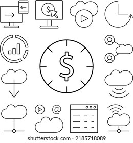 Pay per click, dollar, SEO icon in a collection with other items