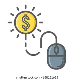 Pay per click filled outline icon, seo and development, mouse sign vector graphics, a colorful line pattern on a white background, eps 10.