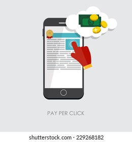 Pay Per Click Flat Concept for Web Marketing. Vector Illustration 