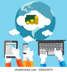 Pay Per Click Flat Concept for Web Marketing. Vector Illustration 