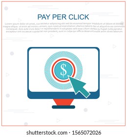 Pay per click flat illustration with laptop and pointer