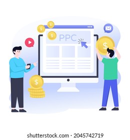 Pay per click, flat illustration of ppc campaign
