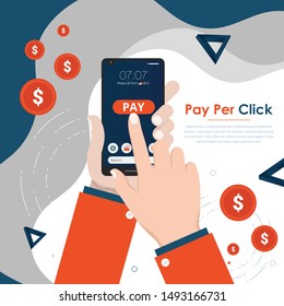 Pay Per Click flat style vector banner. Internet advertising, online marketing concept. 
