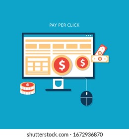 Pay Per Click flat style vector banner. Internet advertising, online marketing concept.