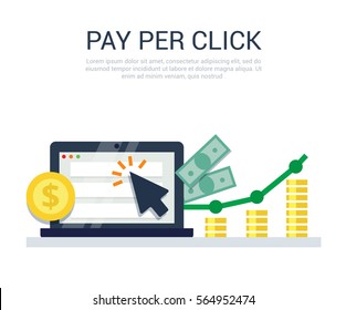 Pay Per Click flat style vector banner. Internet advertising, online marketing concept. Modern illustration for web design, marketing and print material.