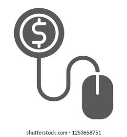 Pay per click glyph icon, internet and marketing, mouse and dollar sign, vector graphics, a solid pattern on a white background, eps 10.