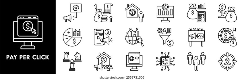 Pay Per Click icon collection set. Containing design internet, click, web, online, pay, website