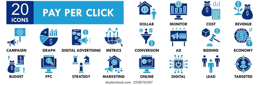 Pay Per Click icon collection set. Containing design internet, click, web, online, pay, website