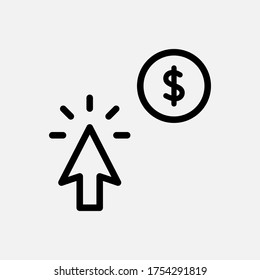 Icono de pago por clic diseñado en un estilo de línea